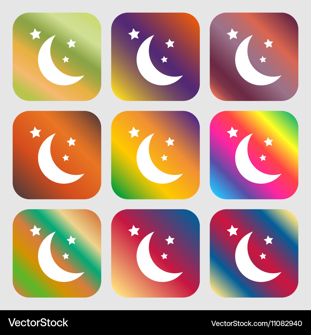 Moon icon nine buttons with bright gradients Vector Image