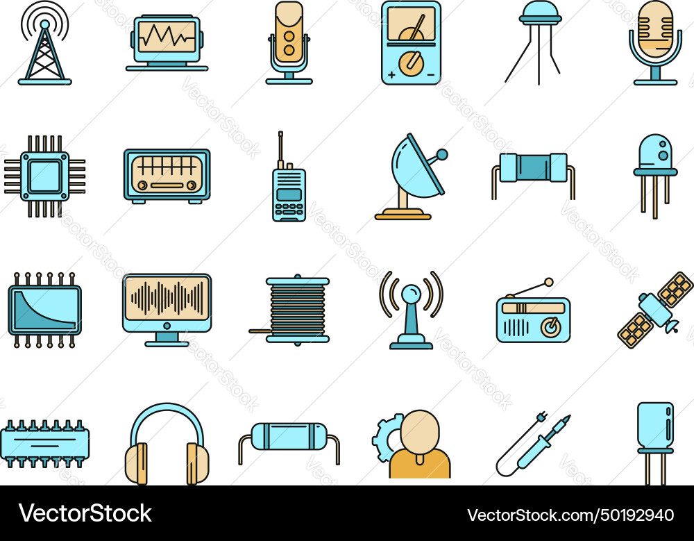 Radio engineer tool icons set color line Vector Image