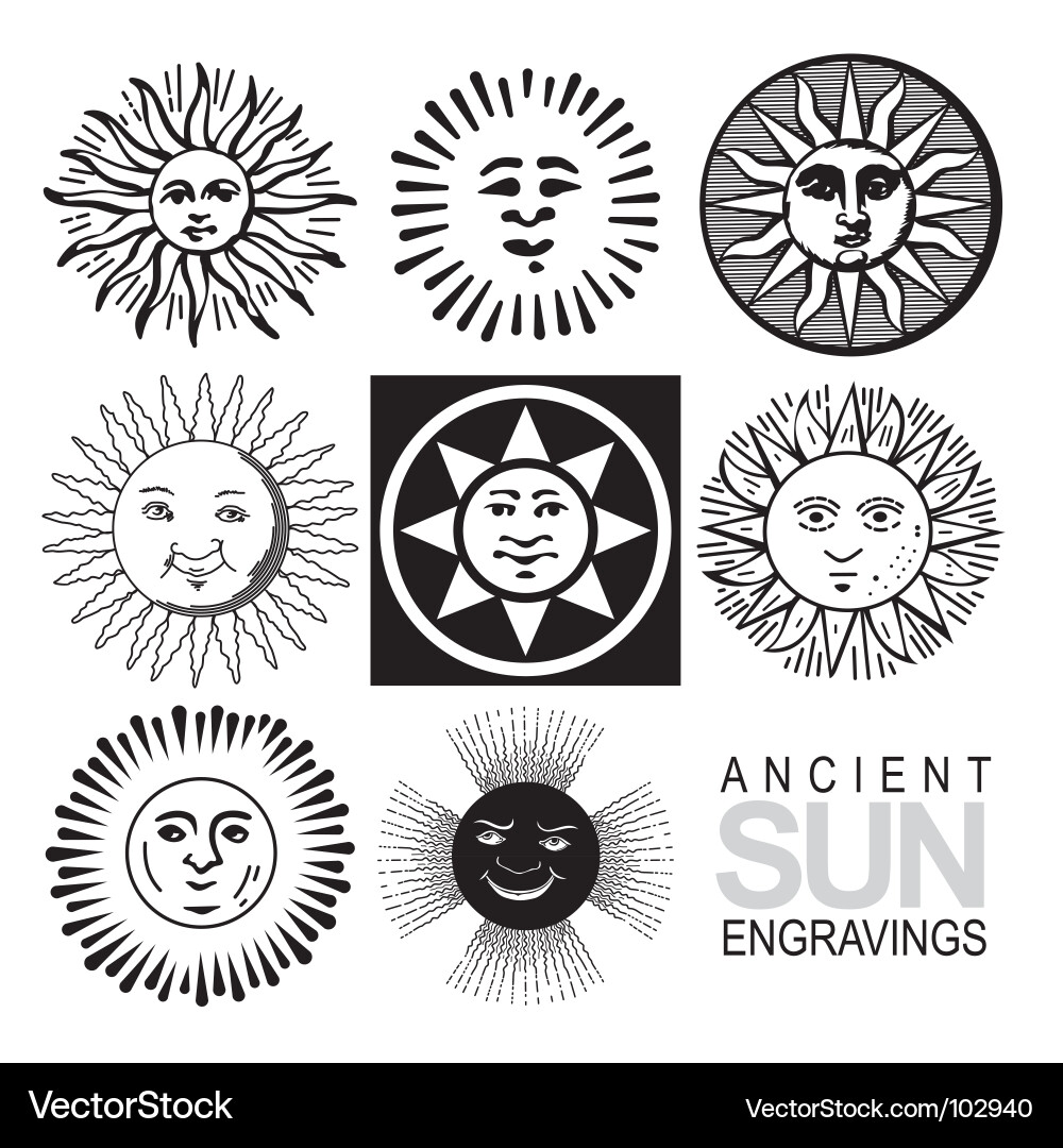 Retro Sun Icon Set - Vertiefter Stil Vektorbild