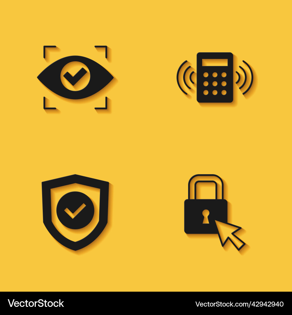 Set eye scan lock shield with check mark Set eye scan lock shield with check mark vector image