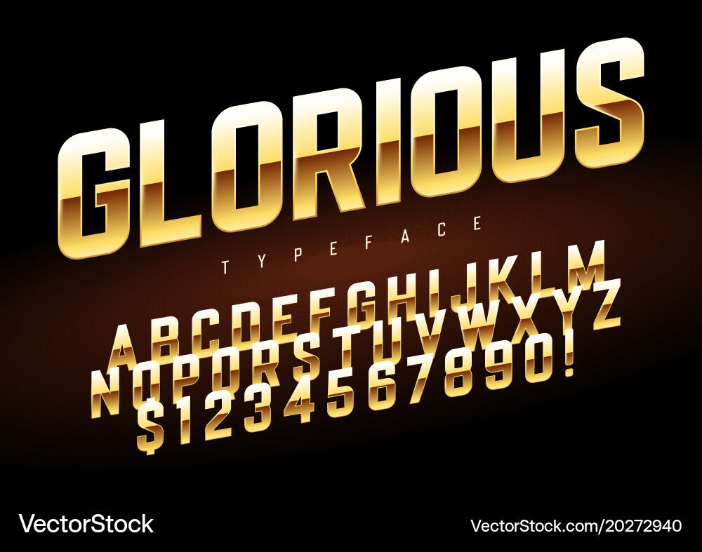 Shiny golden display font design alphabet vector image