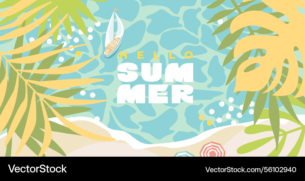 Summer cover with seabeachyacht tropical leaves Summer cover with seabeachyacht tropical leaves vector image