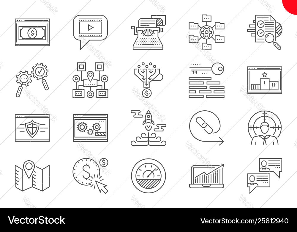 Thin line icons set search engine optimization vector image