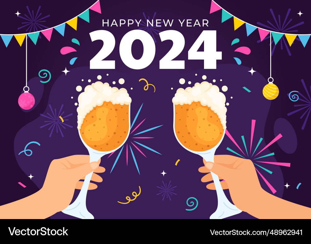 Happy new year 2024 celebration with trumpet Happy new year 2024 celebration with trumpet vector image