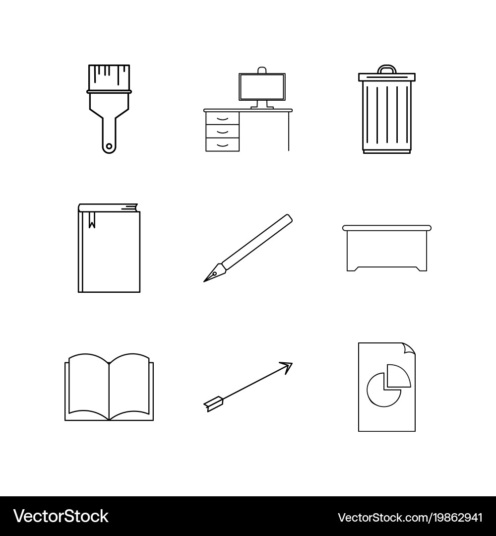 Office linear icon set simple outline icons Vector Image