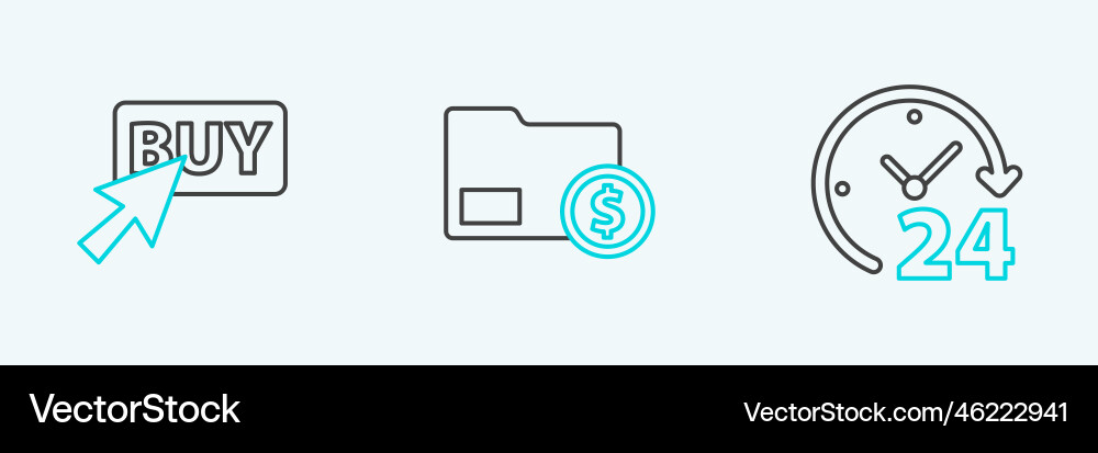 Set line clock 24 hours buy button and envelope Set line clock 24 hours buy button and envelope vector image