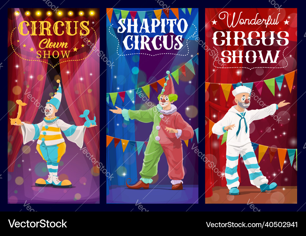 Shapito circus clowns and harlequin characters vector image