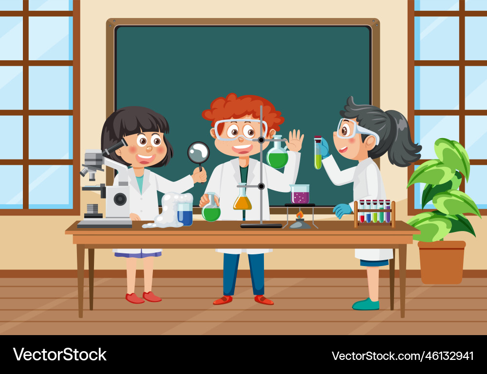 Student doing science experiment in laboratory Student doing science experiment in laboratory vector image
