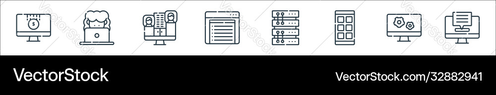 Telecommuting line icons linear set quality vector image