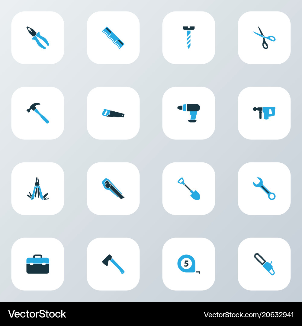 Tools icons colored set with multi tool toolbox vector image