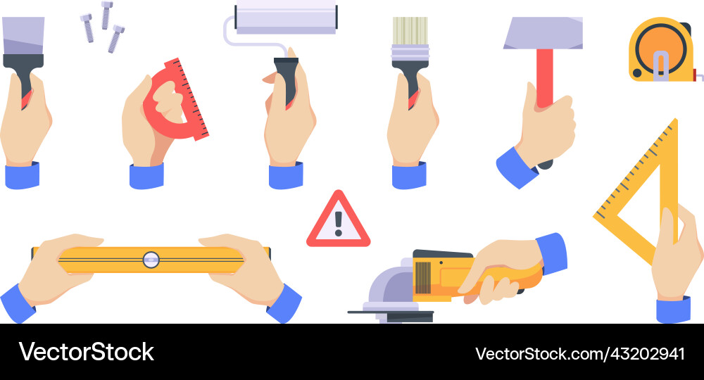 Tools in hands workers holding different Tools in hands workers holding different Vector Image