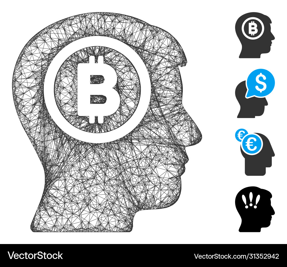 Bitcoin thinking head web mesh Bitcoin thinking head web mesh vector image