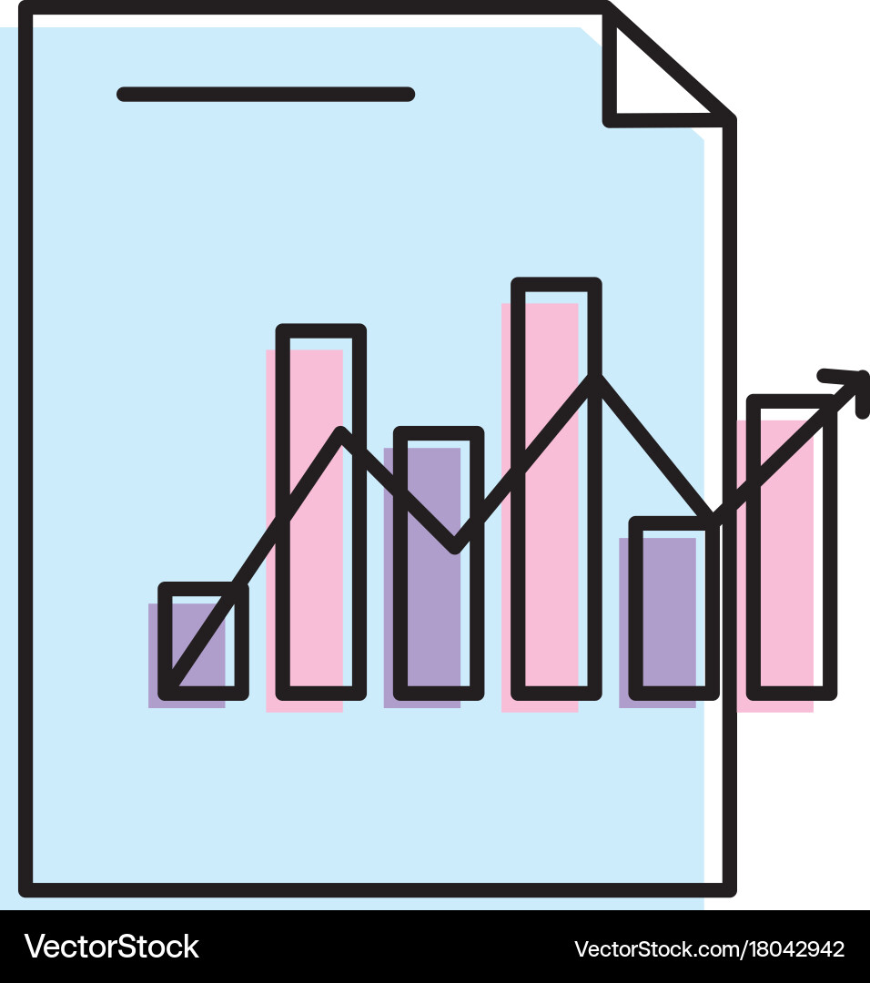 Document with statistics bar diagram and arrow vector image