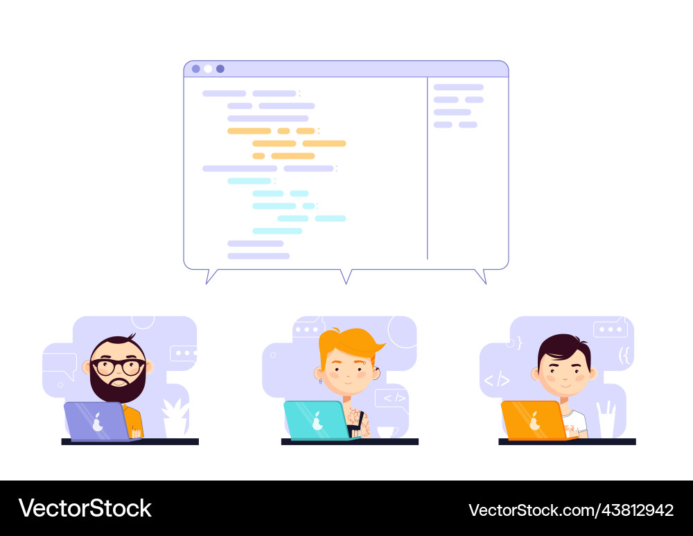 Joint development programmers work on the code Joint development programmers work on the code vector image