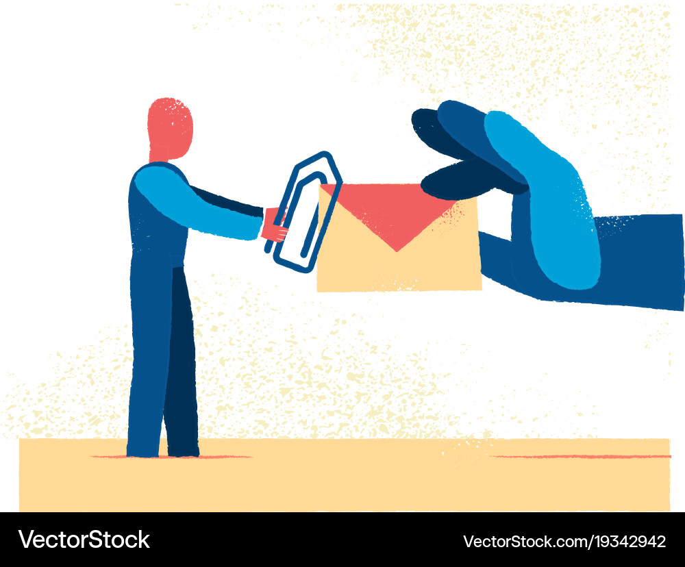 Man put file attachment before sending the mail vector image