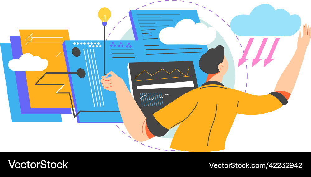 Man working with online data information on screen Vector Image