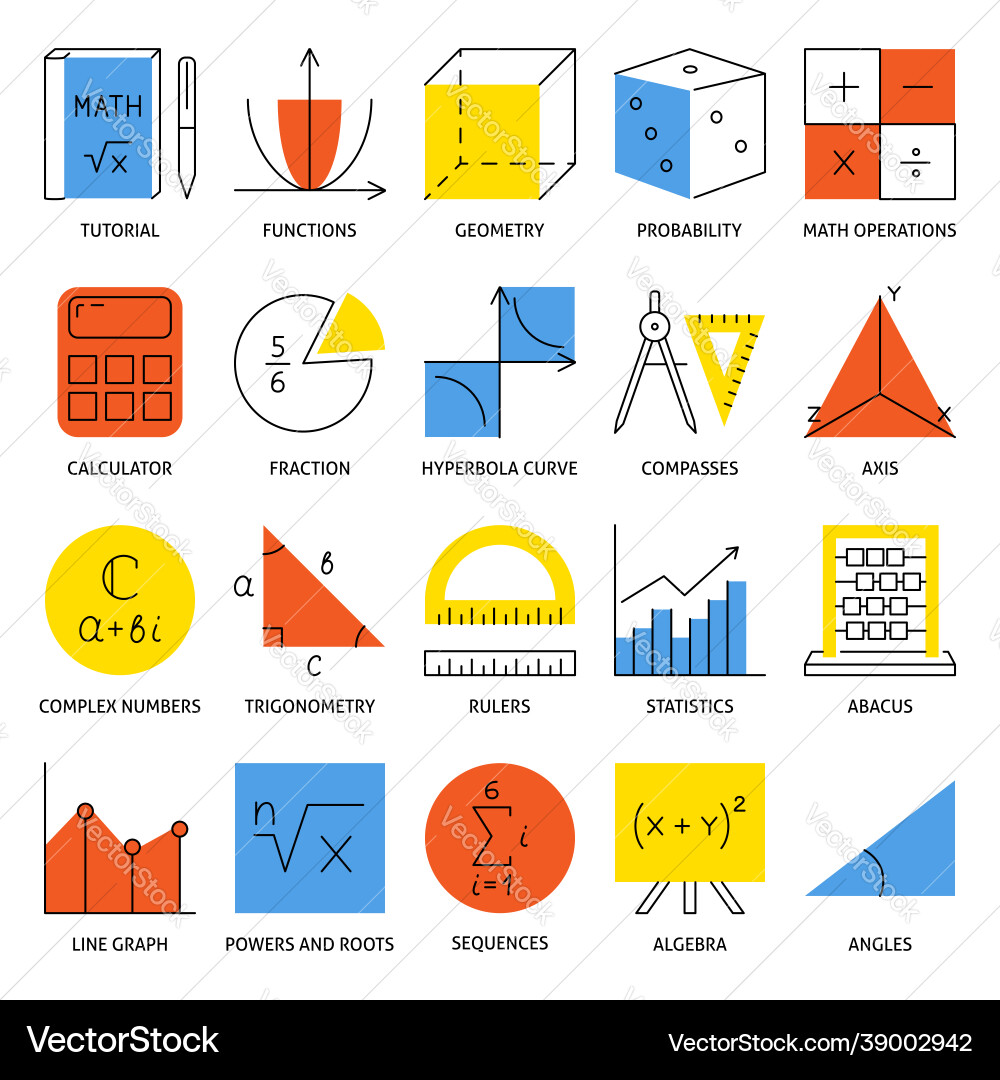 Mathematic science icon set in line style Mathematic science icon set in line style vector image
