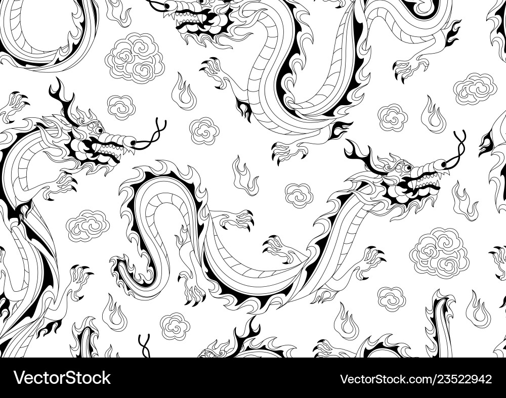 Nahtloses Muster mit chinesischen Drachen Nahtloses Muster mit chinesischen Drachen vektorbild
