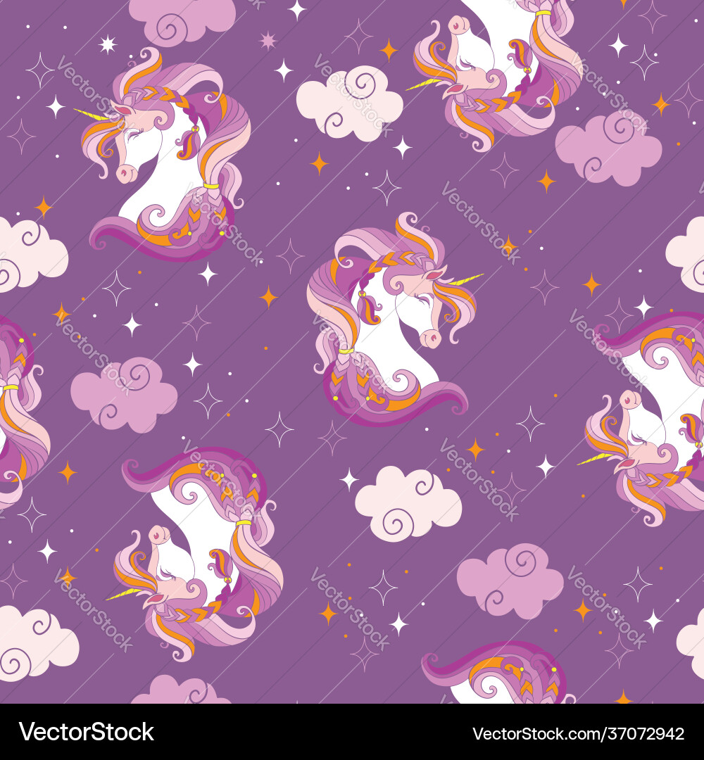Seamless pattern with heads unicorns and clouds Seamless pattern with heads unicorns and clouds vector image