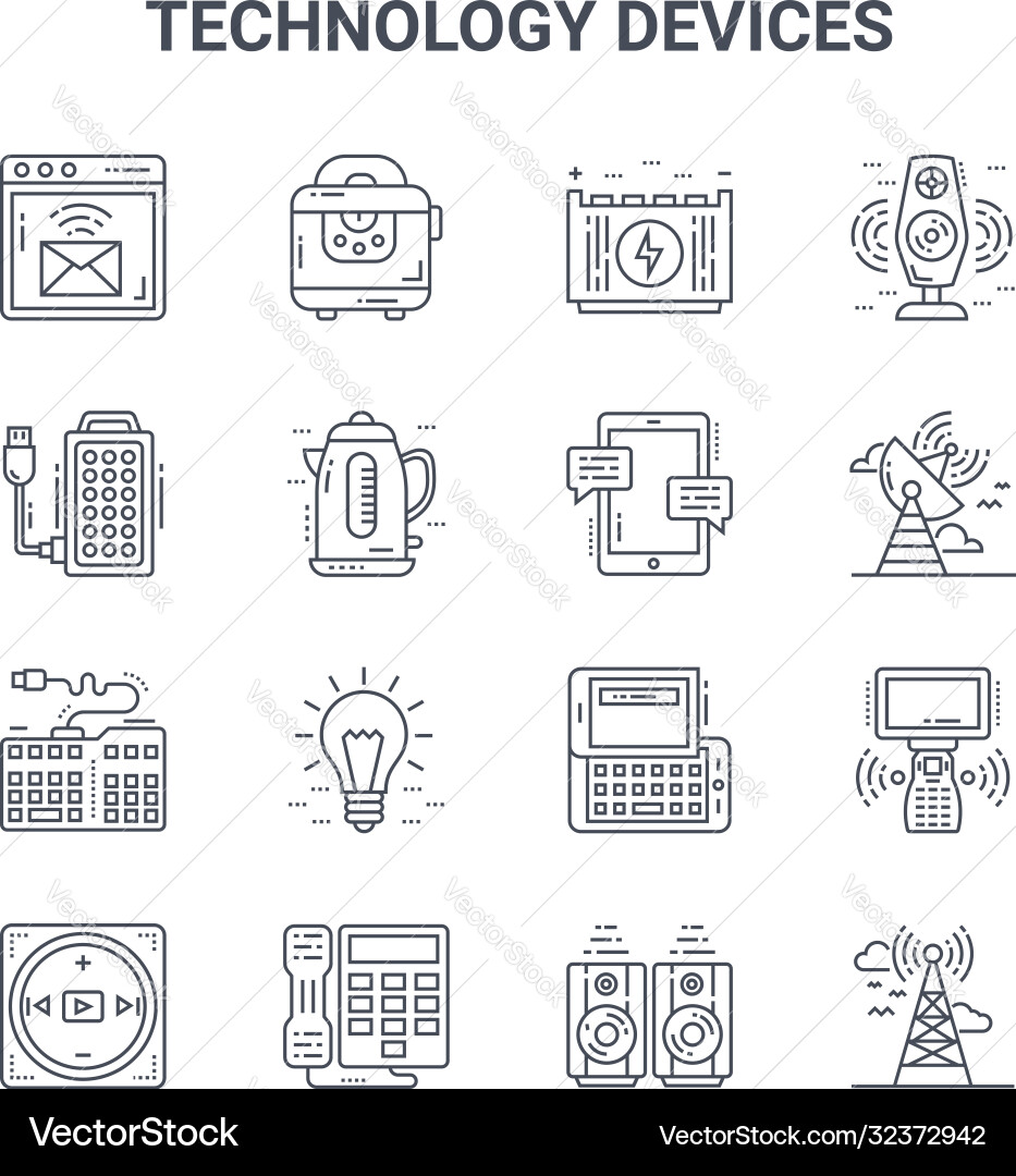 Set 16 technology devices concept line icons Set 16 technology devices concept line icons vector image