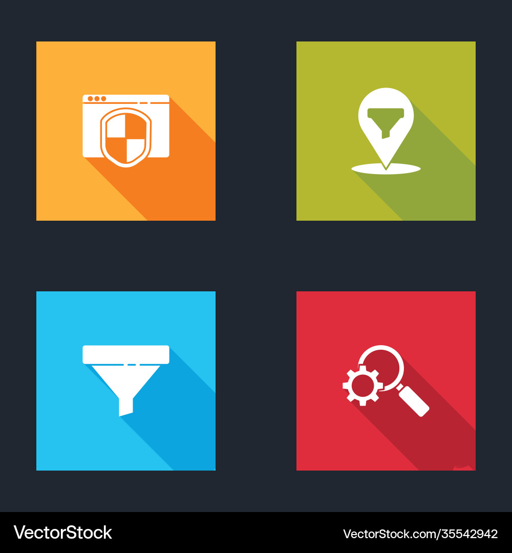 Set browser with shield location sales funnel Vector Image