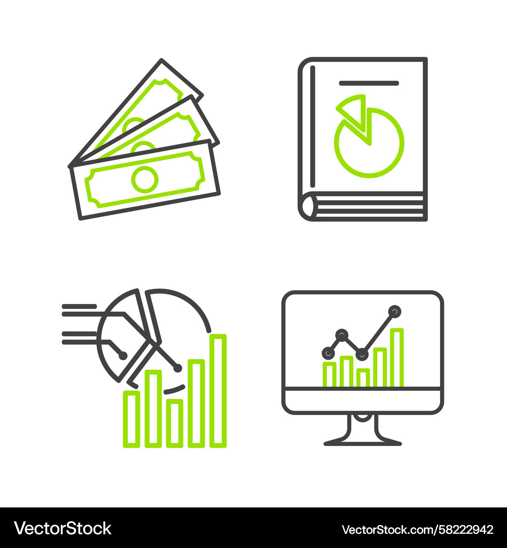 Set line computer monitor with graph chart pie Vector Image