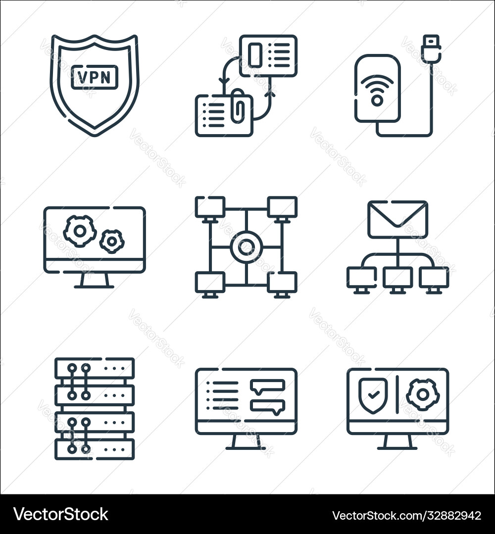 Telecommuting line icons linear set quality Telecommuting line icons linear set quality vector image