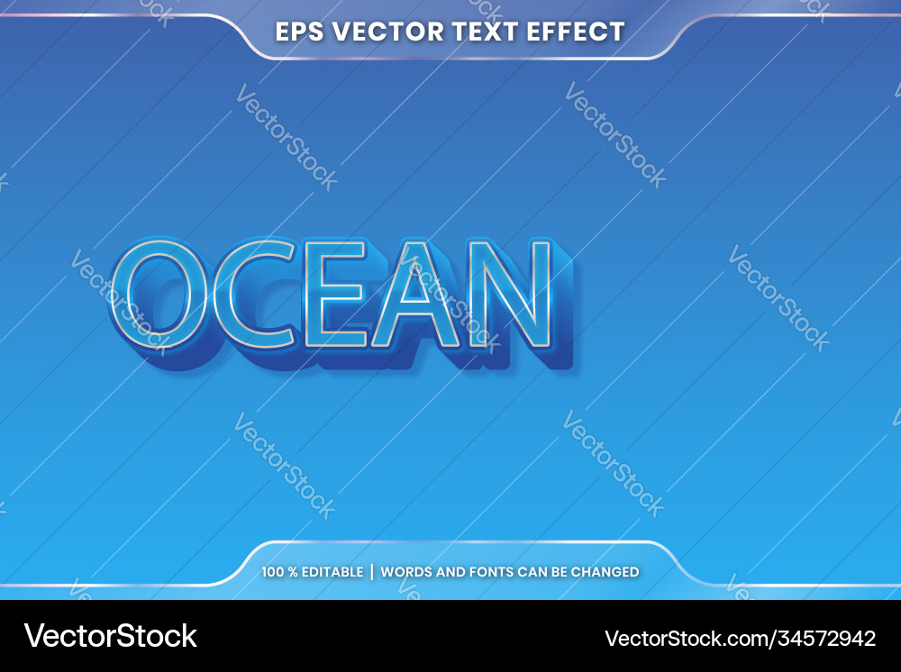 Text effect in 3d ocean words font styles theme Text effect in 3d ocean words font styles theme vector image