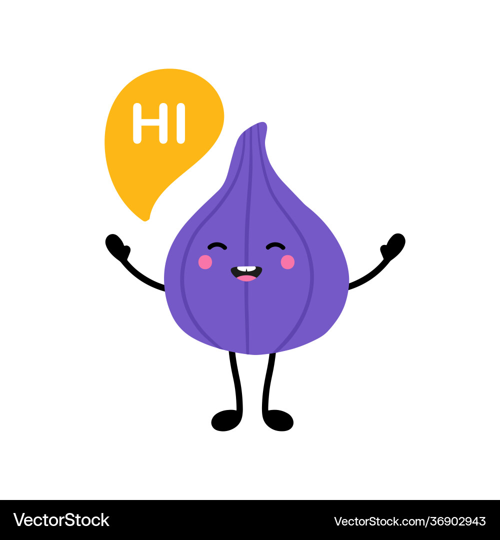 Cute fig fruit character saying hi hello Cute fig fruit character saying hi hello vector image