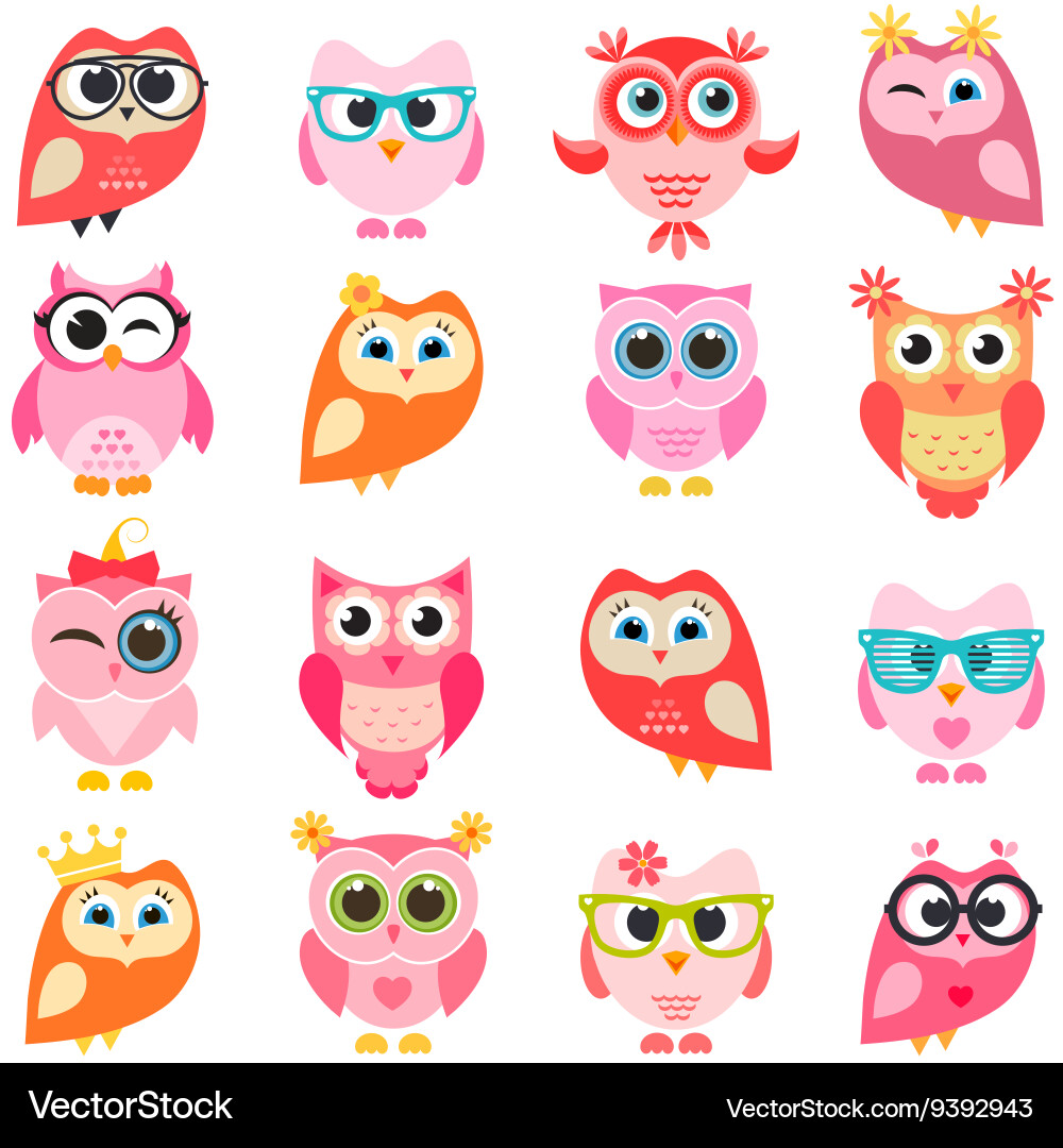 Cute Pink and Red Owls Vector Image
