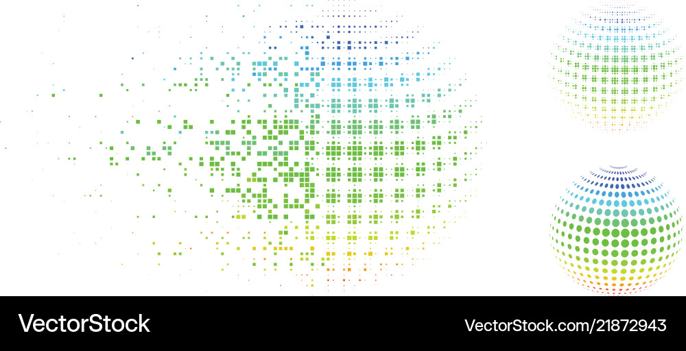 Disintegrating pixel halftone dotted sphere Disintegrating pixel halftone dotted sphere Vector Image