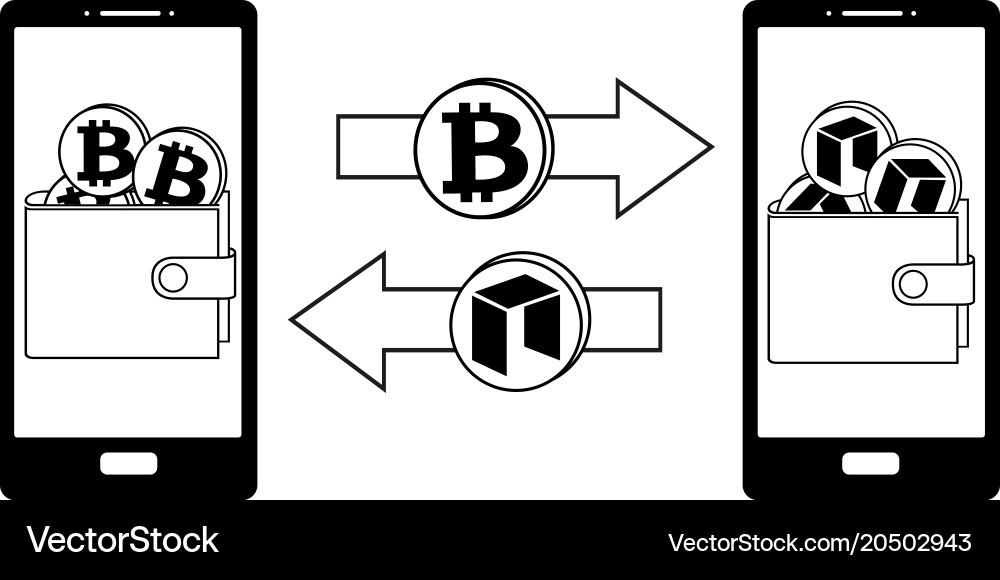 Exchange between bitcoin and neo in the phone Vector Image