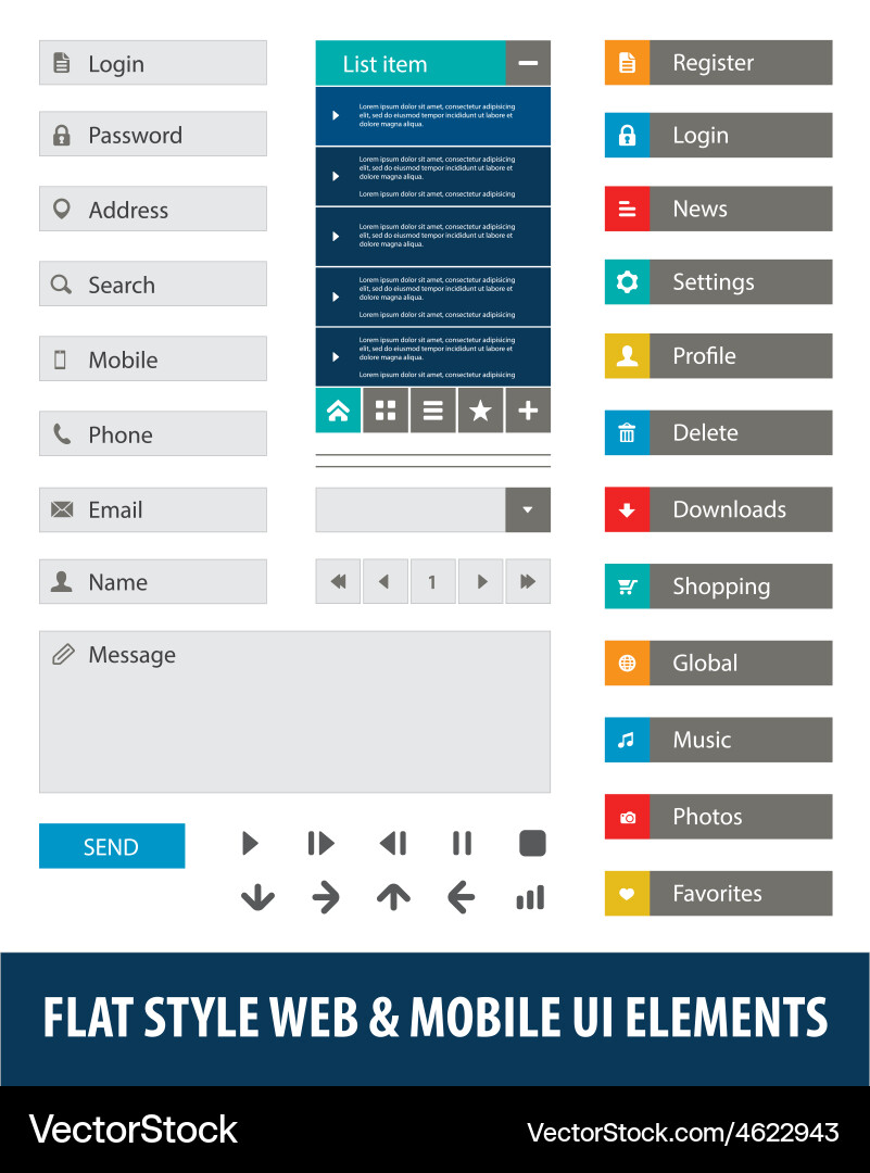 Flat style web mobile ui elements vector image