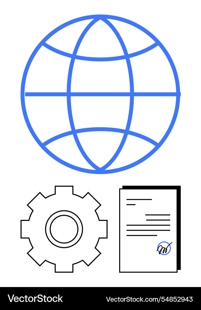 Global network with gear and signed document Global network with gear and signed document vector image