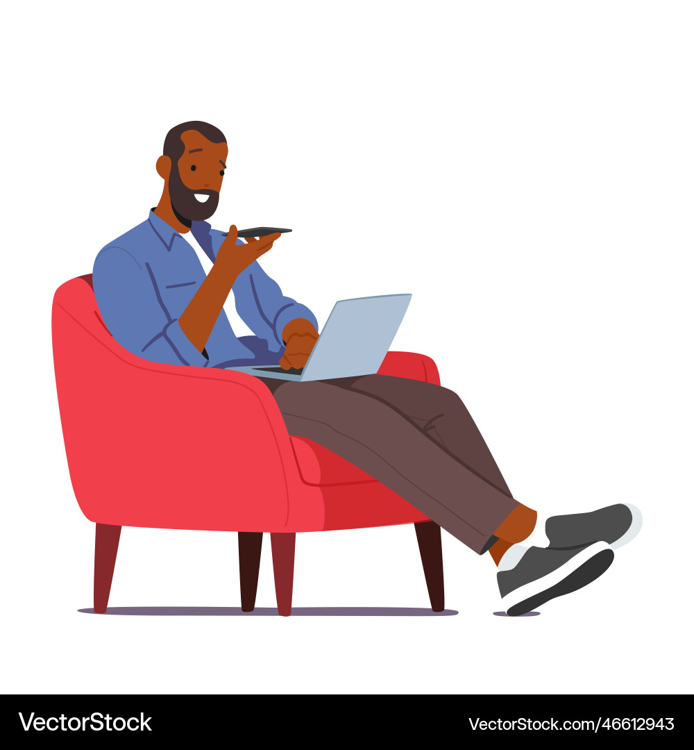 Man character using chat bot service on his Man character using chat bot service on his vector image