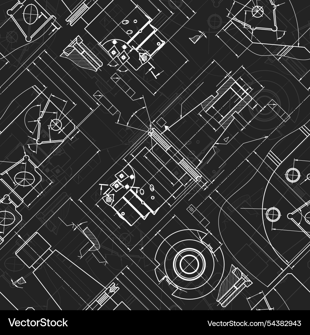 Mechanical engineering drawings on black Vector Image