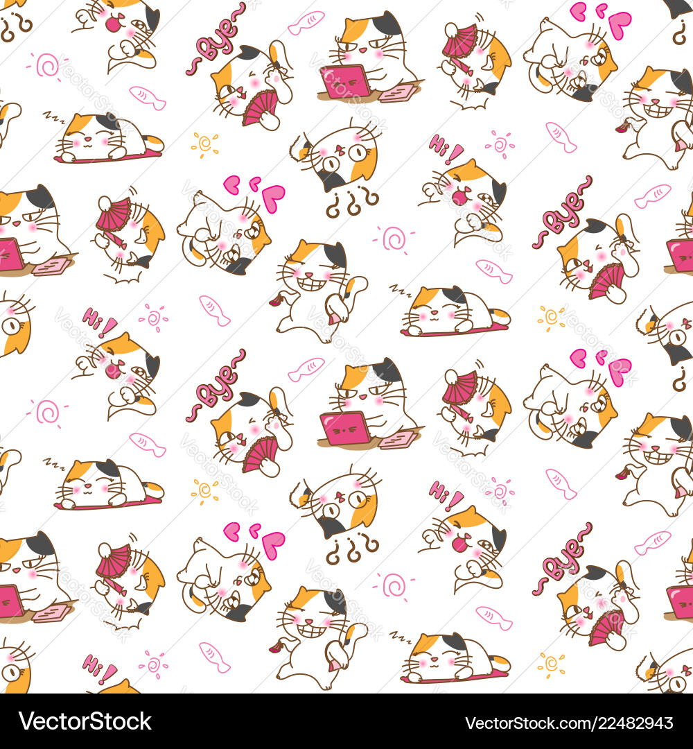 Pretty cat seamless pattern background vector image
