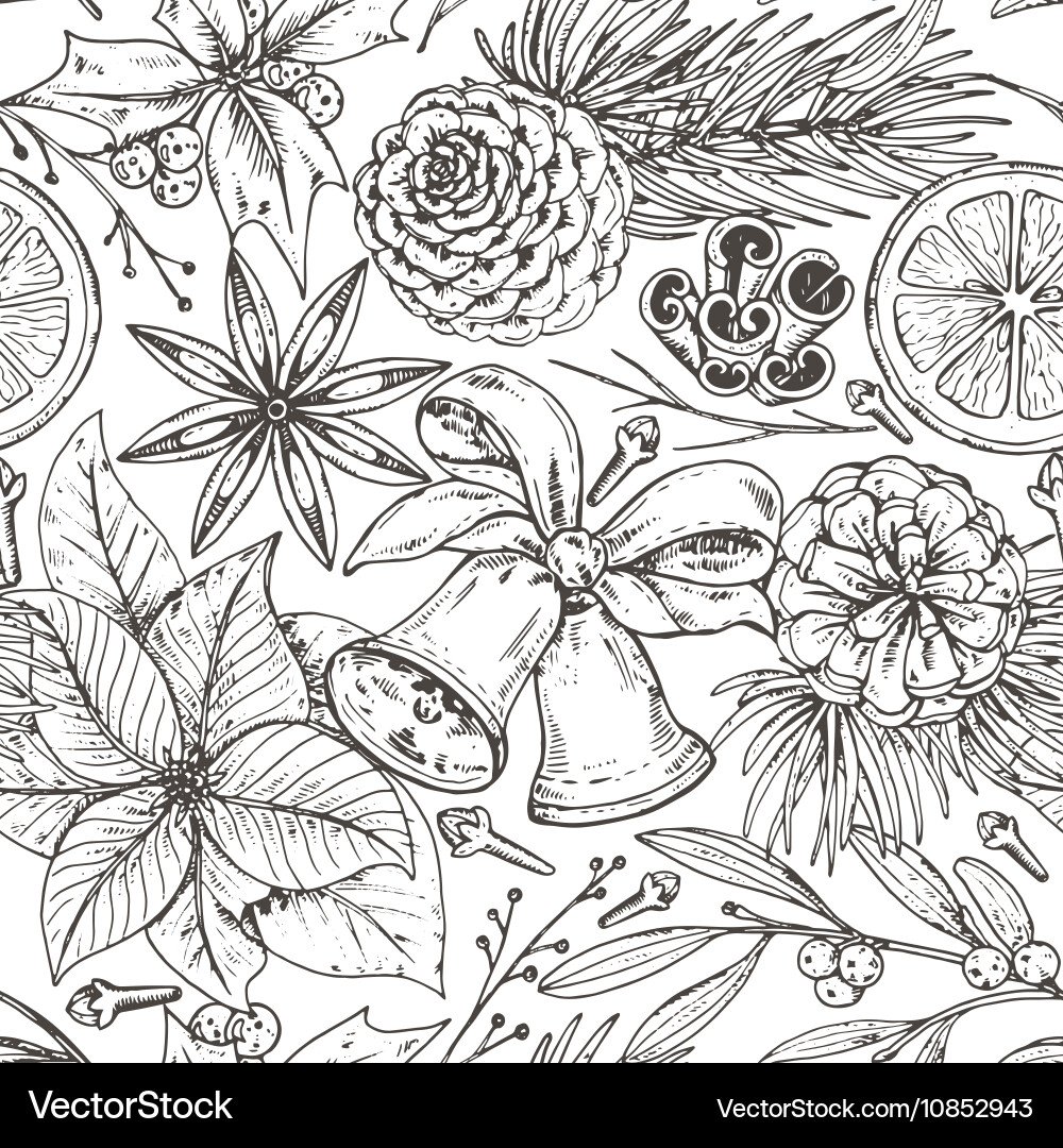 Seamless pattern with pine cones christmas bells Vector Image