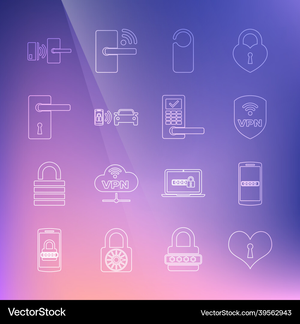 Set line heart with keyhole mobile and password vector image