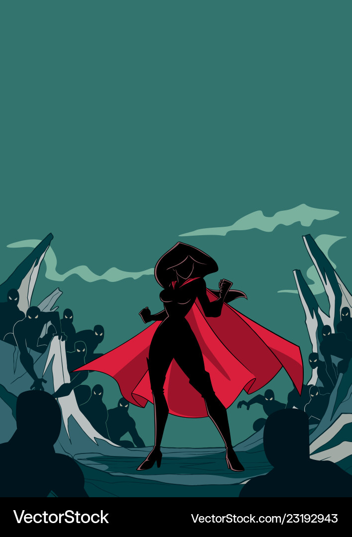 Superheroine bereit für Kampfsilhouette Superheroine bereit für Kampfsilhouette vektorbild