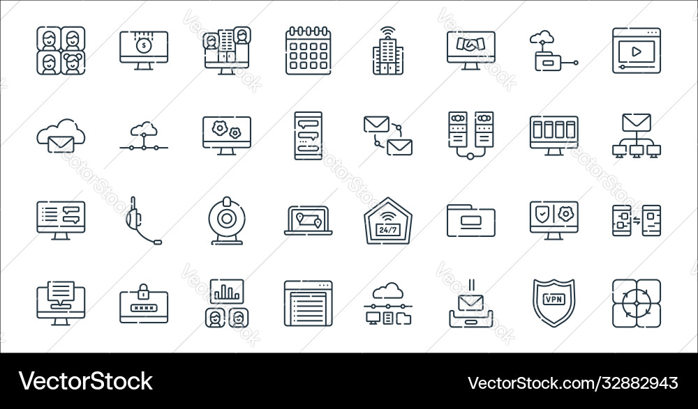 Telecommuting line icons linear set quality Telecommuting line icons linear set quality vector image
