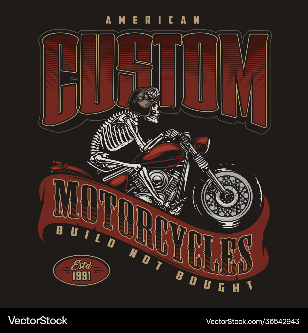Vintage Motorcycle Skeleton Badge Vector Image