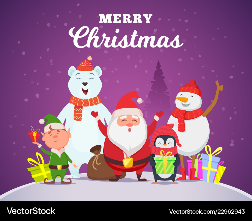 Winter Holiday Characters - Festive Scene Vector Image