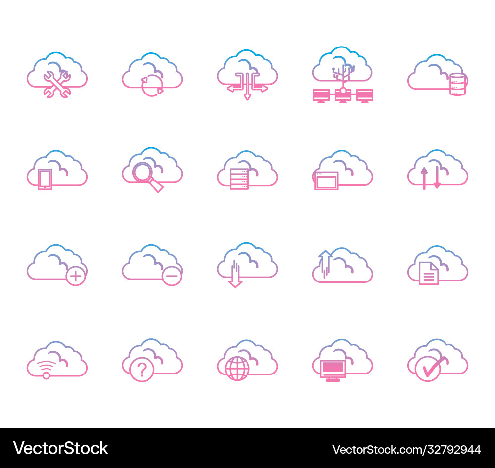 Cloud computing gradient style icon set Cloud computing gradient style icon set vector image