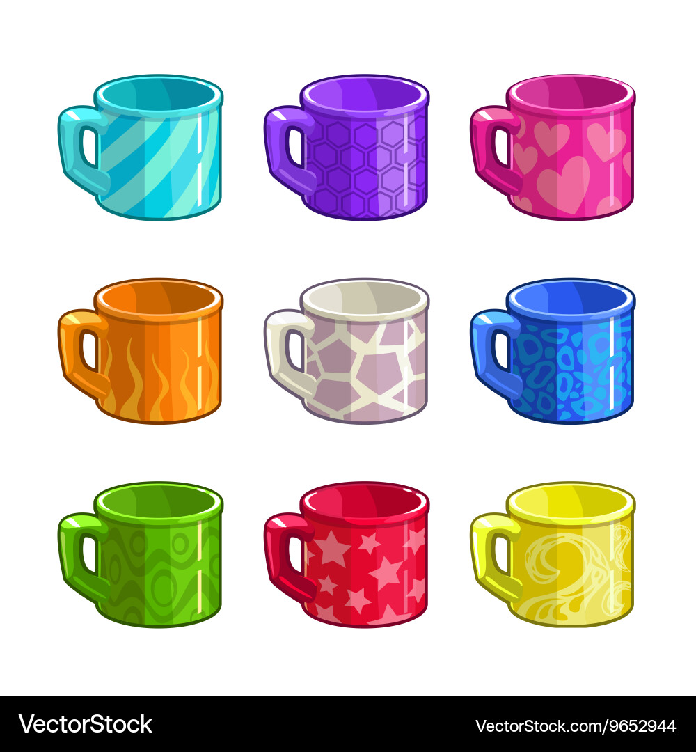 Colorful Tea Cup Icons Set Vector Image