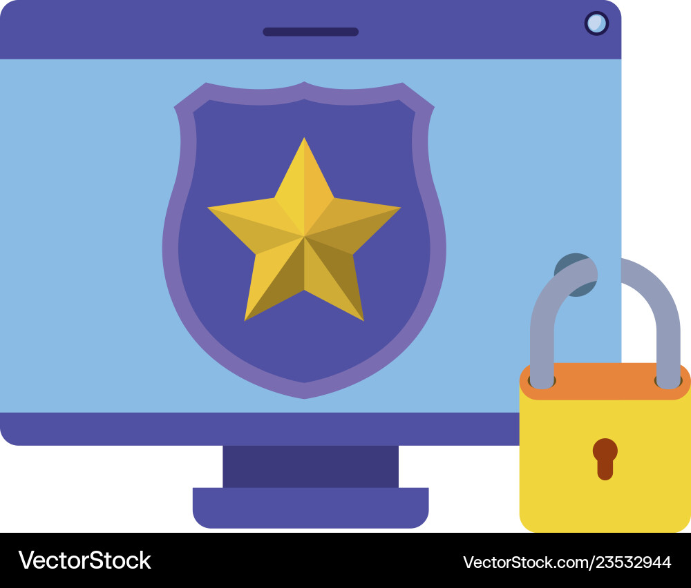 Computer screen with shield and padlock isolated Vector Image