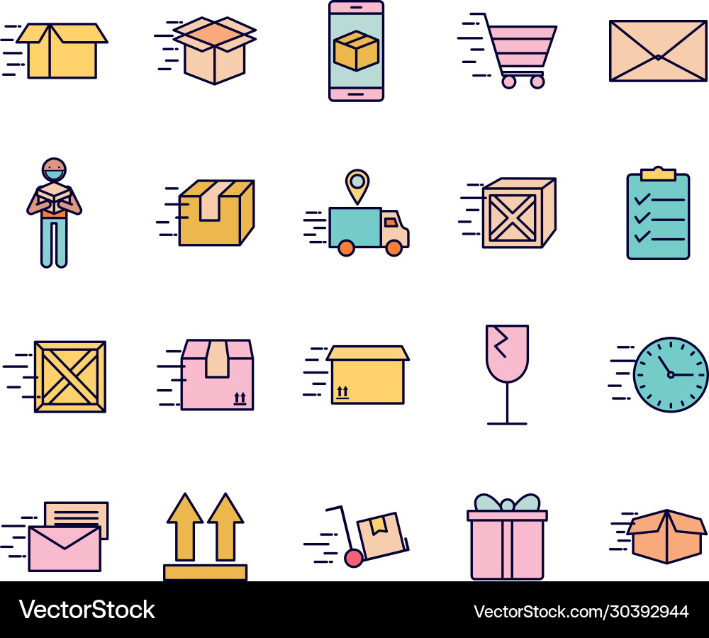 Fast delivery line and fill style icon set vector image