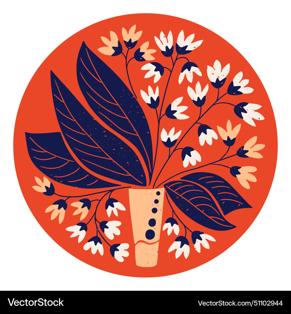 Flat abstract botanical composition in circle Vector Image