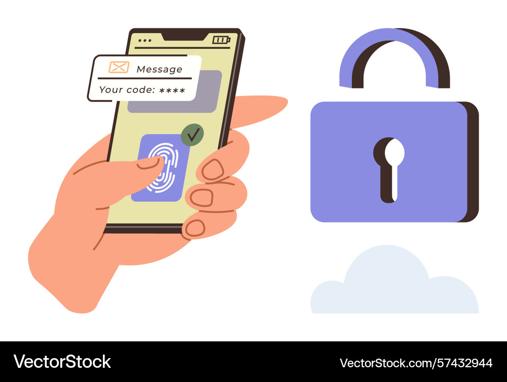 Hand entering fingerprint and code on smartphone Hand entering fingerprint and code on smartphone vector image