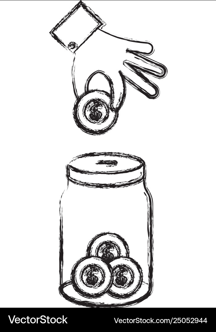 Hand with coin insert in jar Hand with coin insert in jar vector image